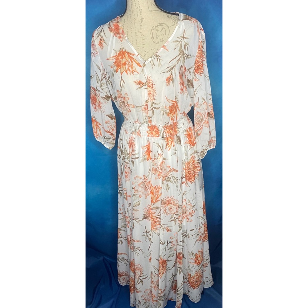 Floral White and Orange Women's Dress